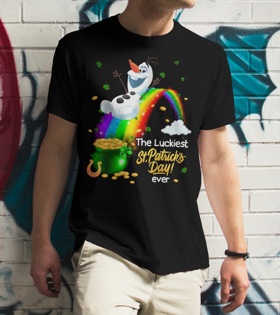 The Luckiest St. Patrick's Day Ever Olaf Rainbow Pot Of Gold T-Shirt