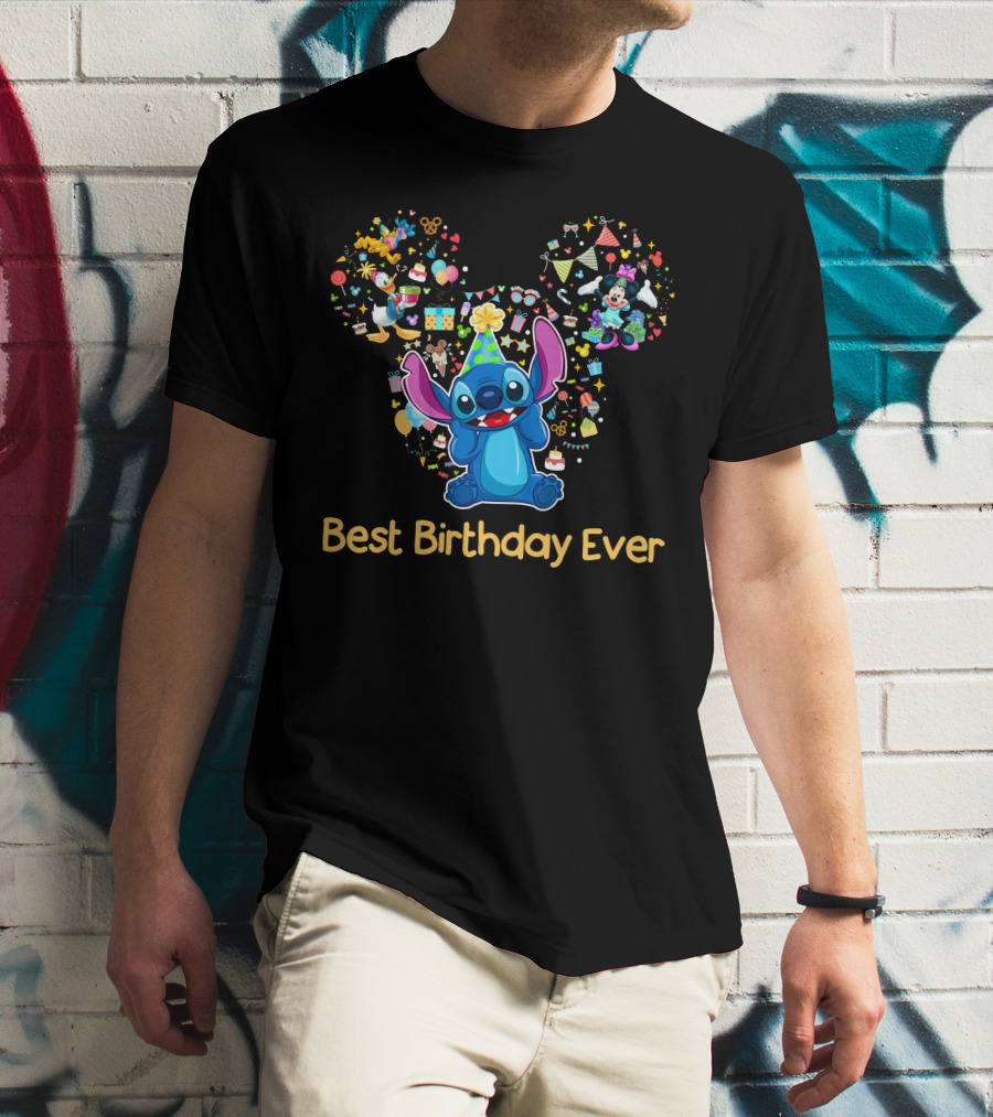 Stitch Best Birthday Ever Disney Celebration With Mickey Minnie Party Hat T-Shirt