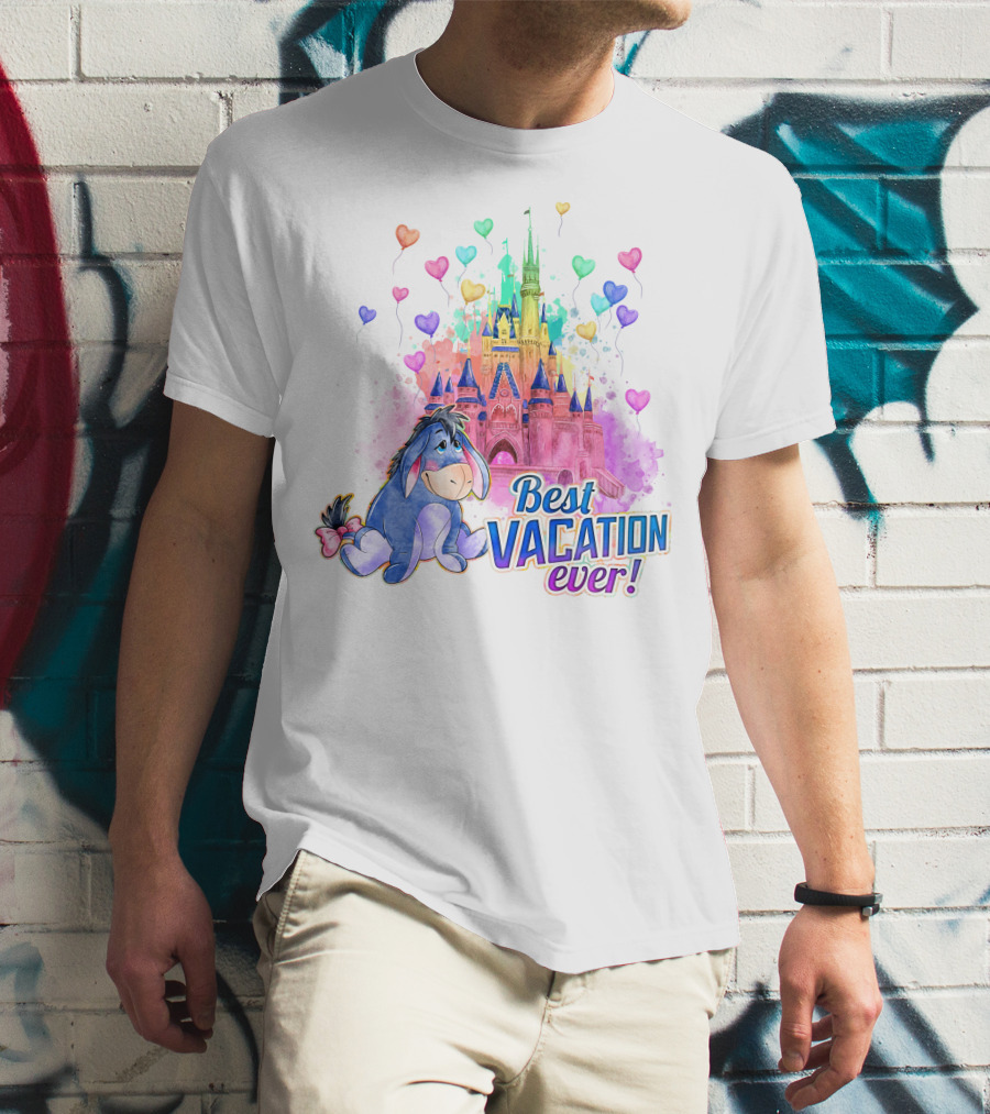 Eeyore Best Vacation Ever Colorful Castle Hearts T-Shirt