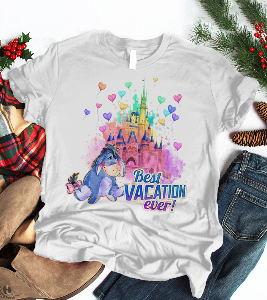 Eeyore Best Vacation Ever Colorful Castle Hearts T-Shirt