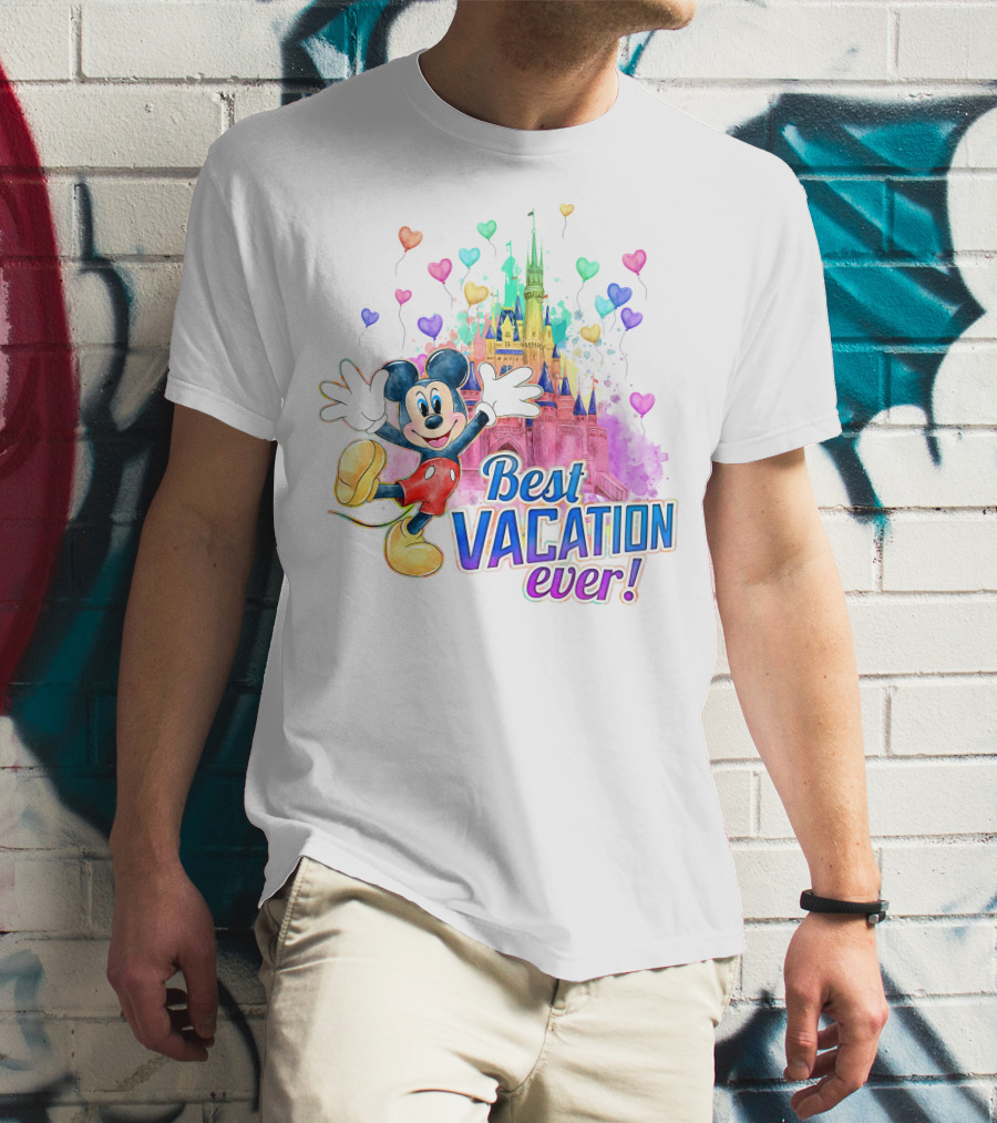 Mickey Best Vacation Ever Colorful Castle Balloons T-Shirt