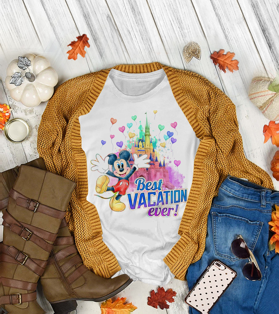 Mickey Best Vacation Ever Colorful Castle Balloons T-Shirt