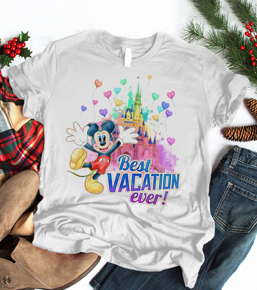 Mickey Best Vacation Ever Colorful Castle Balloons T-Shirt