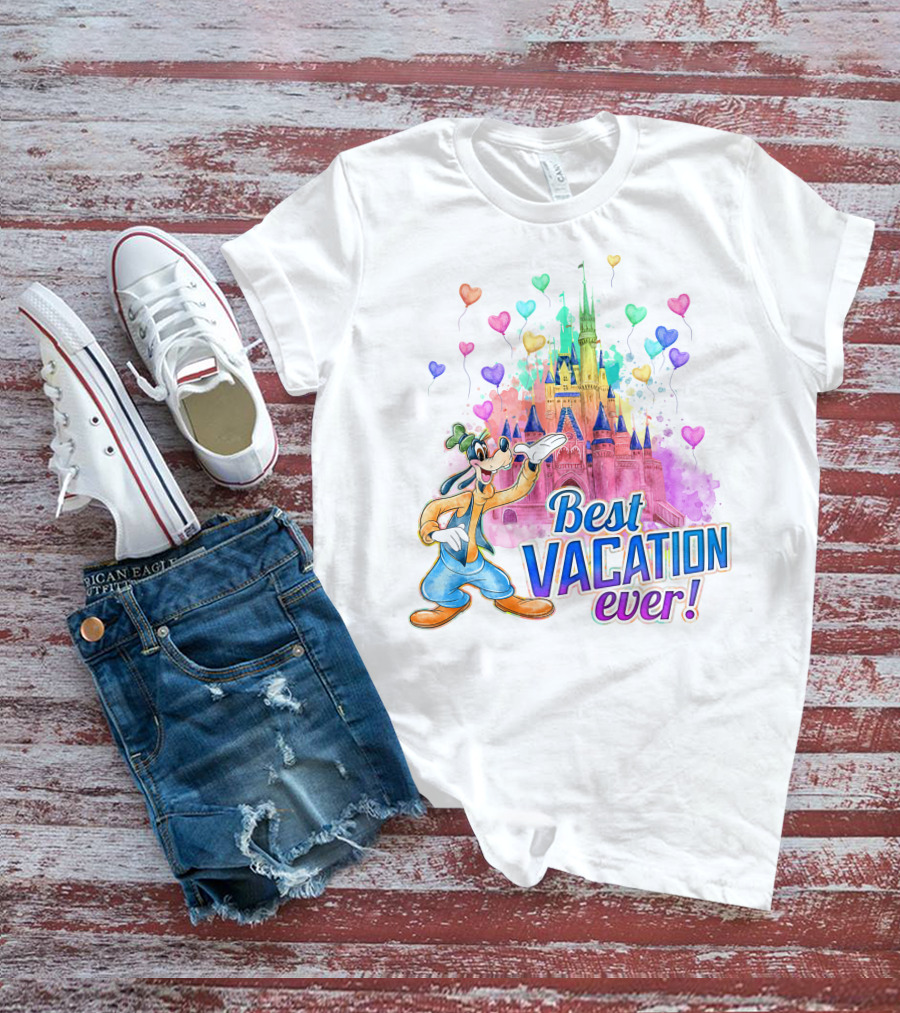 Best Vacation Ever Goofy Disney Castle Balloons T-Shirt