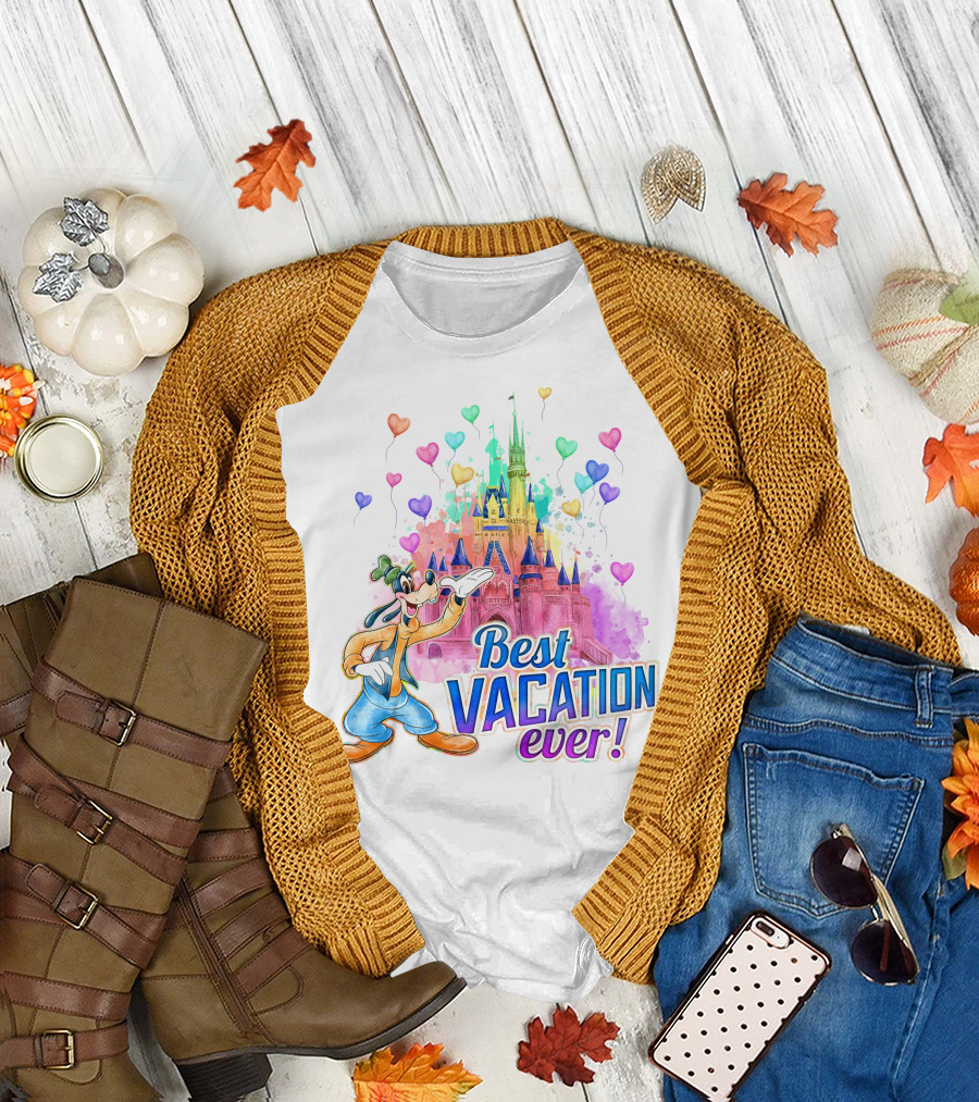 Best Vacation Ever Goofy Disney Castle Balloons T-Shirt