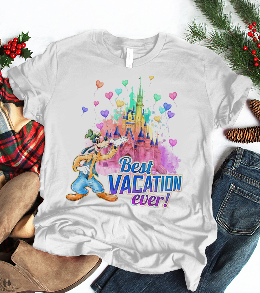 Best Vacation Ever Goofy Disney Castle Balloons T-Shirt