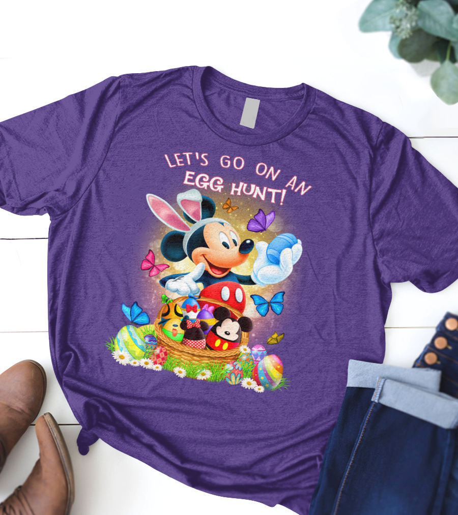 Let's Go On An Egg Hunt Mickey Mouse Easter Basket Butterflies T-Shirt