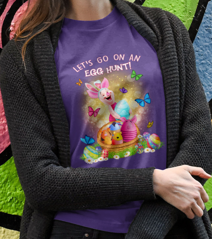 Let's Go On An Egg Hunt Piglet Basket Butterflies Easter T-Shirt