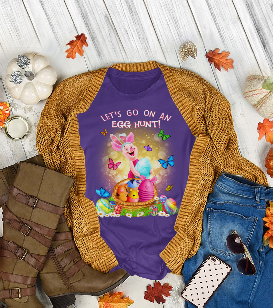Let's Go On An Egg Hunt Piglet Basket Butterflies Easter T-Shirt