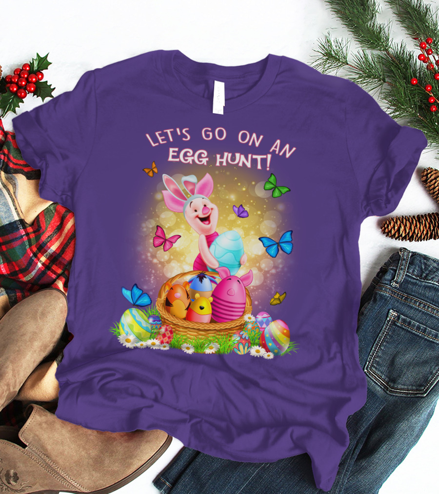 Let's Go On An Egg Hunt Piglet Basket Butterflies Easter T-Shirt