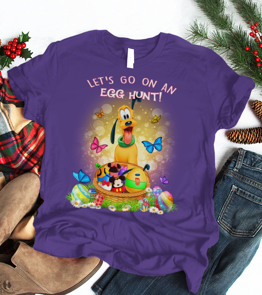 Let's Go On An Egg Hunt Pluto Butterflies Basket Eggs T-Shirt