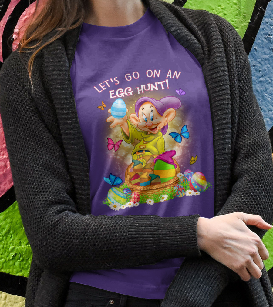 Let's Go On An Egg Hunt! Dopey And Colorful Butterflies In Easter Basket Scene T-Shirt