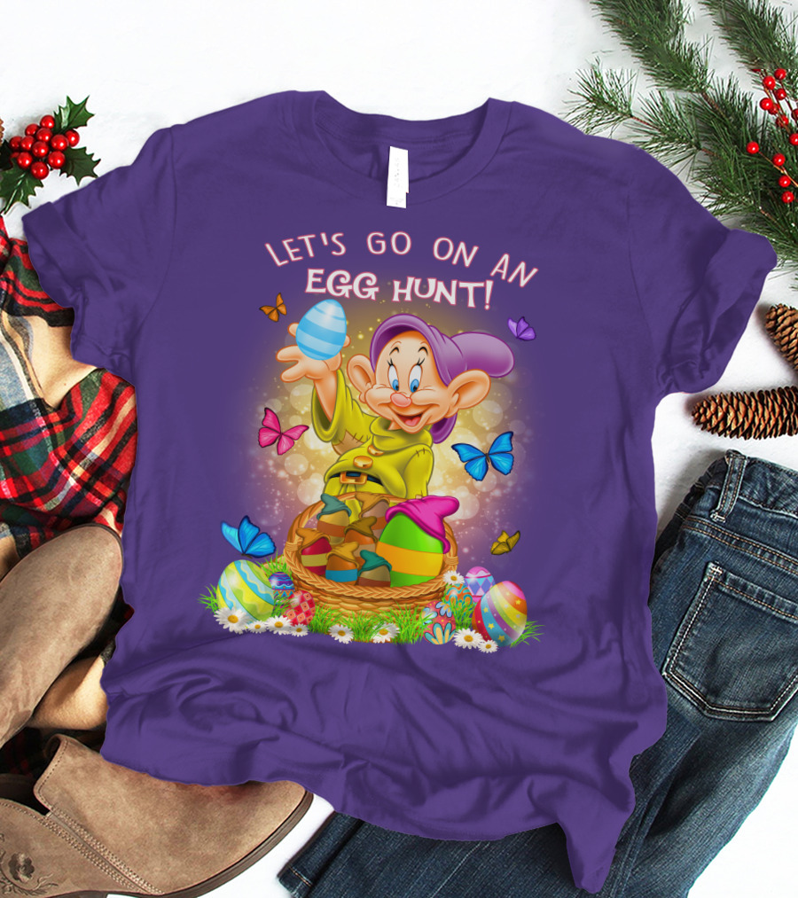 Let's Go On An Egg Hunt! Dopey And Colorful Butterflies In Easter Basket Scene T-Shirt