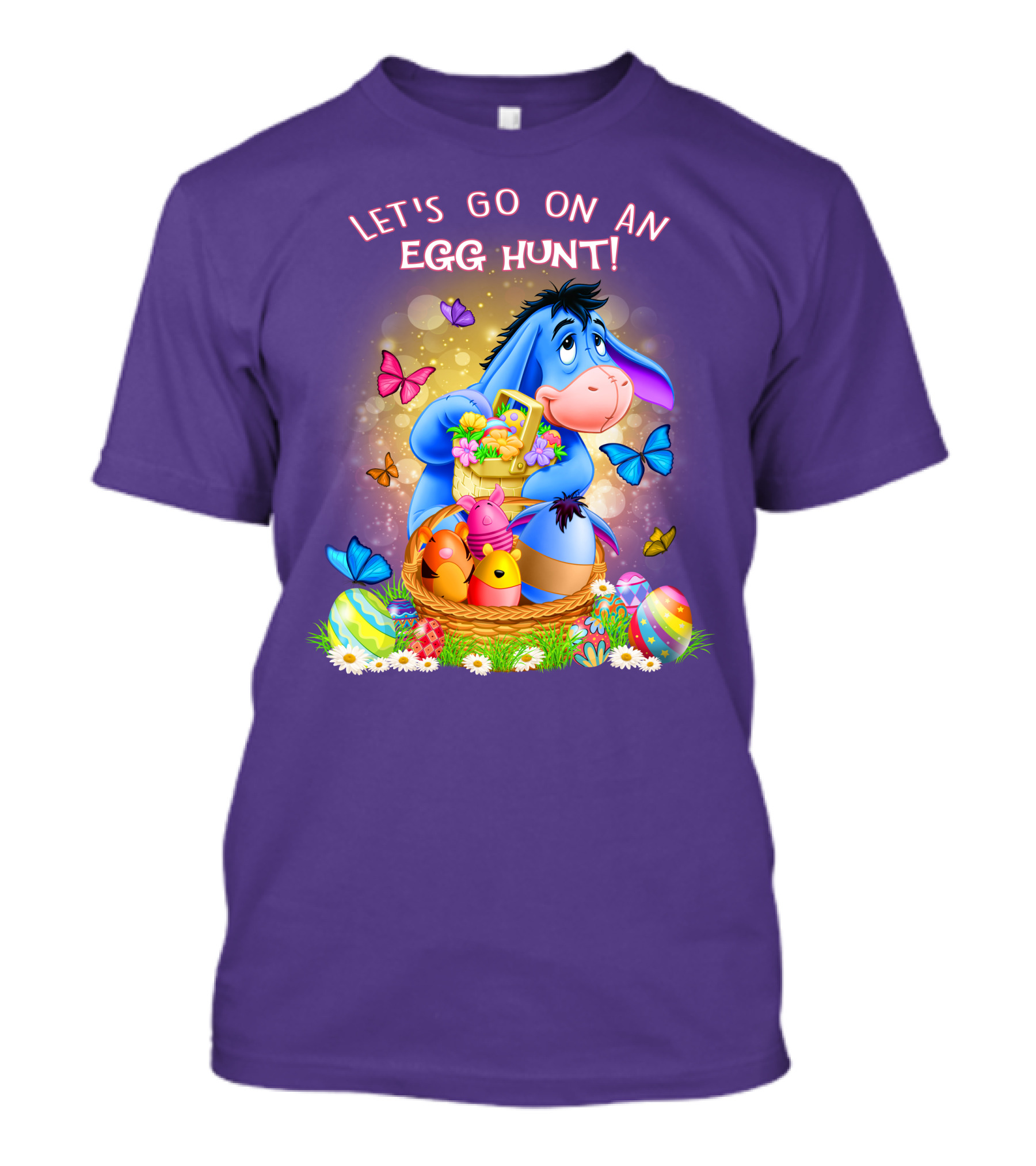 Eeyore Let's Go On An Egg Hunt With Easter Eggs And Butterflies T-Shirt
