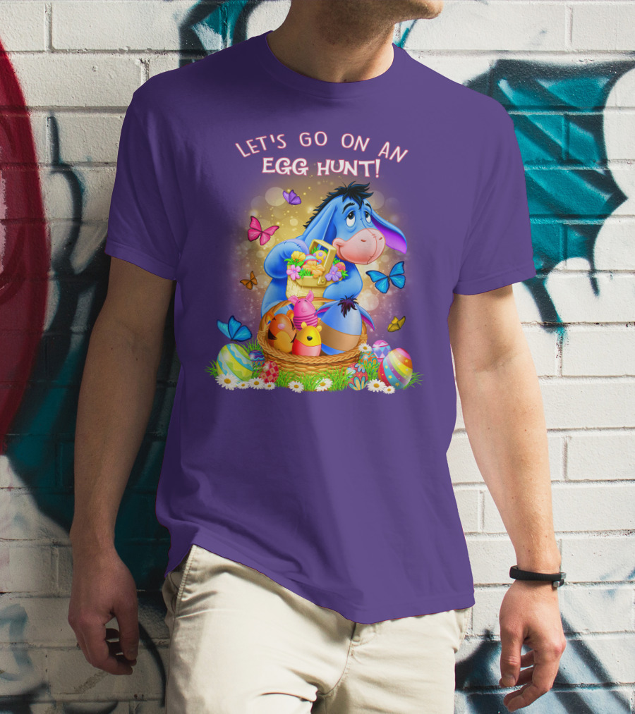 Eeyore Let's Go On An Egg Hunt With Easter Eggs And Butterflies T-Shirt