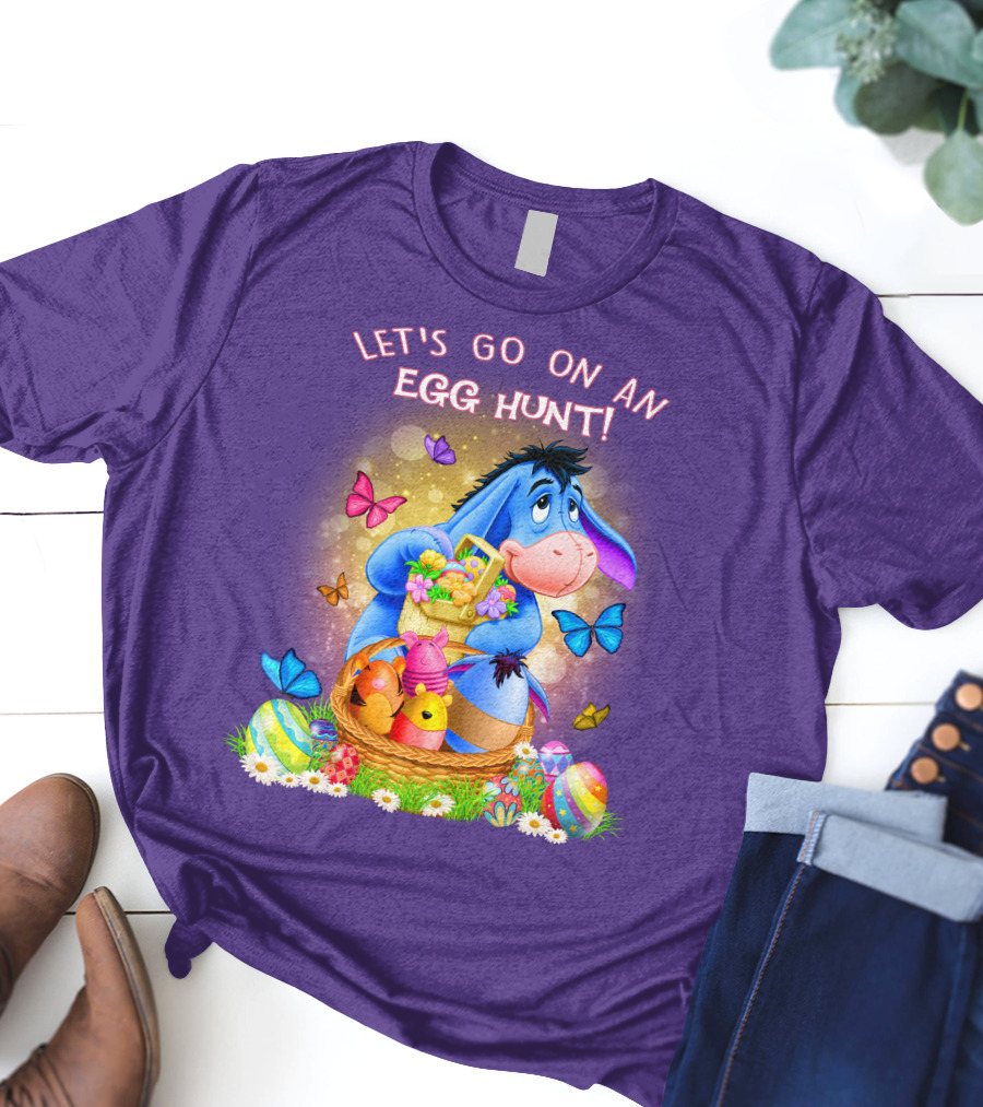 Eeyore Let's Go On An Egg Hunt With Easter Eggs And Butterflies T-Shirt