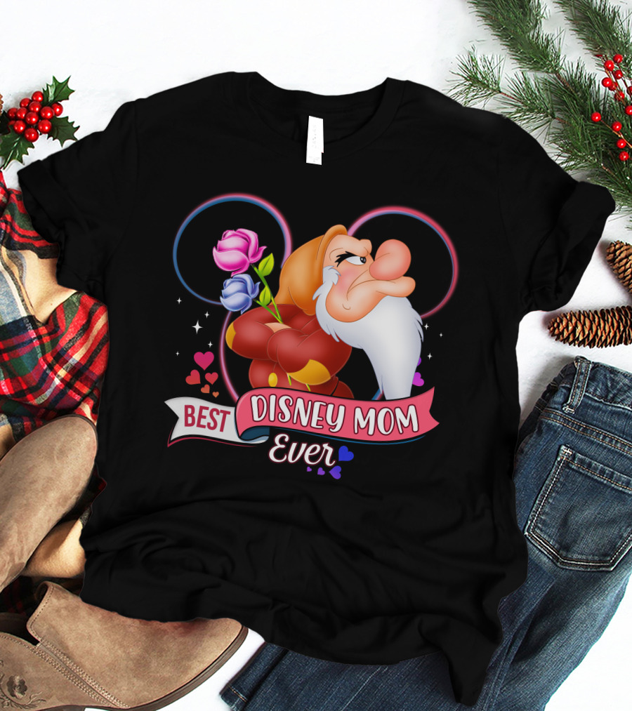 Best Disney Mom Ever Grumpy Roses Hearts Mickey Ears T-Shirt