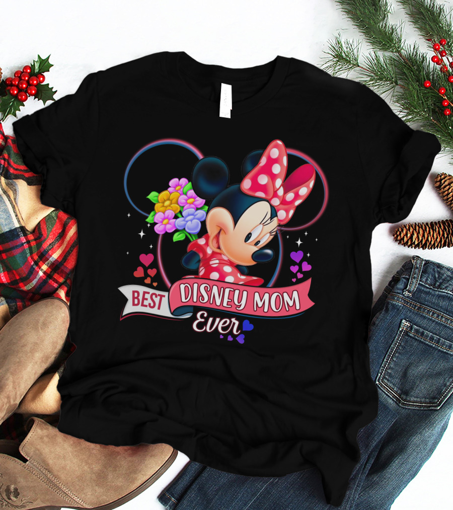 Best Disney Mom Ever Minnie Mouse Flowers Hearts T-Shirt