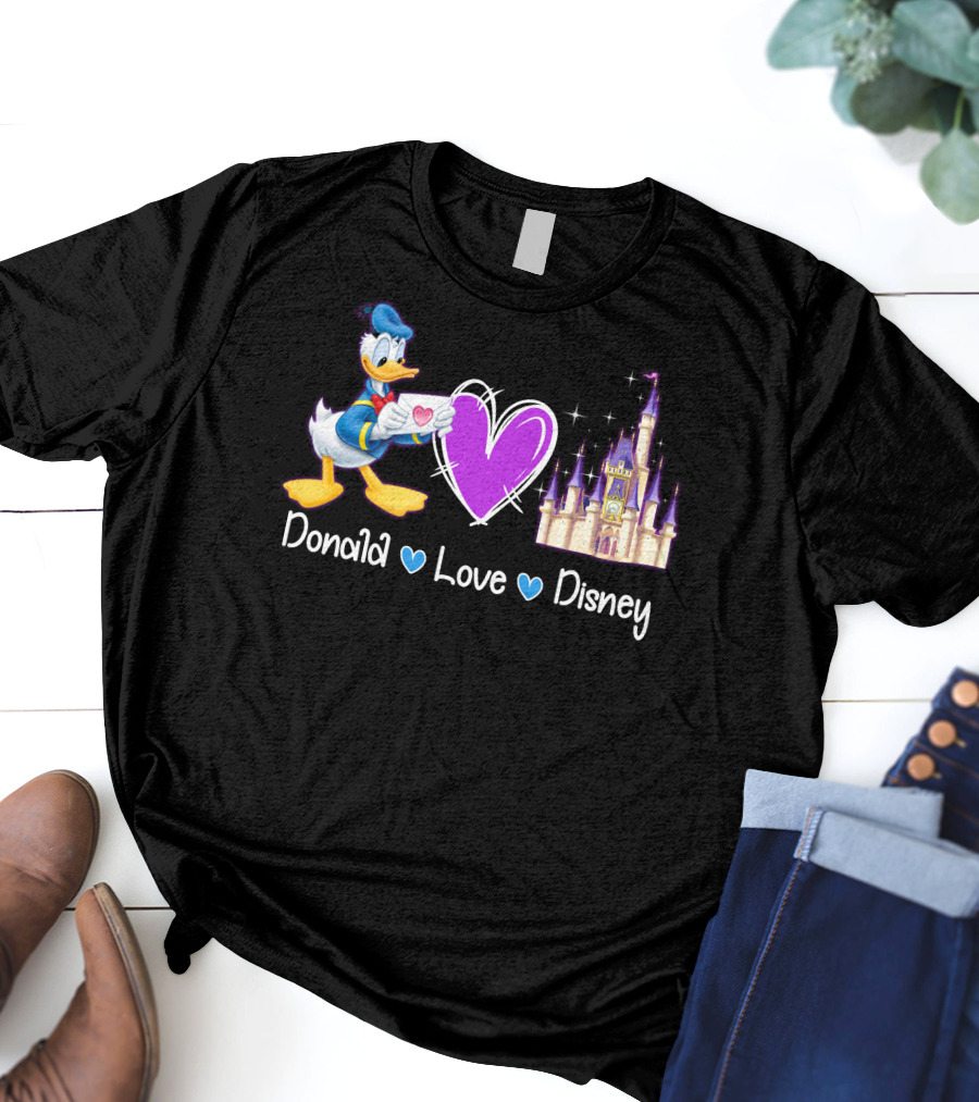 Donald Love Disney Purple Heart Iconic Castle T-Shirt