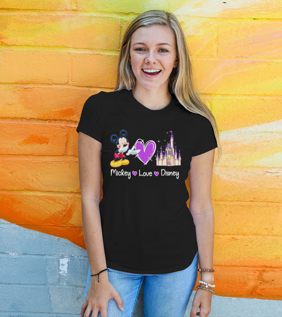 Mickey Love Disney Heart Purple Castle T-Shirt