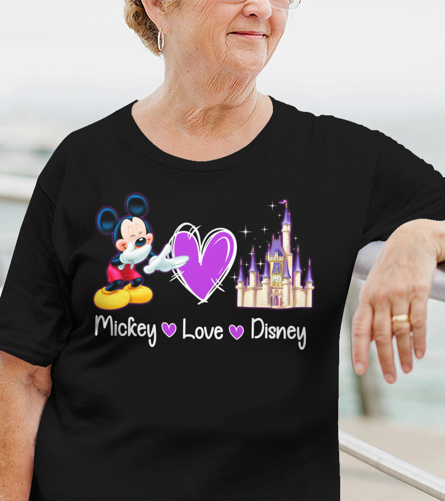 Mickey Love Disney Heart Purple Castle T-Shirt