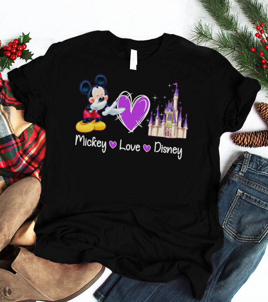 Mickey Love Disney Heart Purple Castle T-Shirt