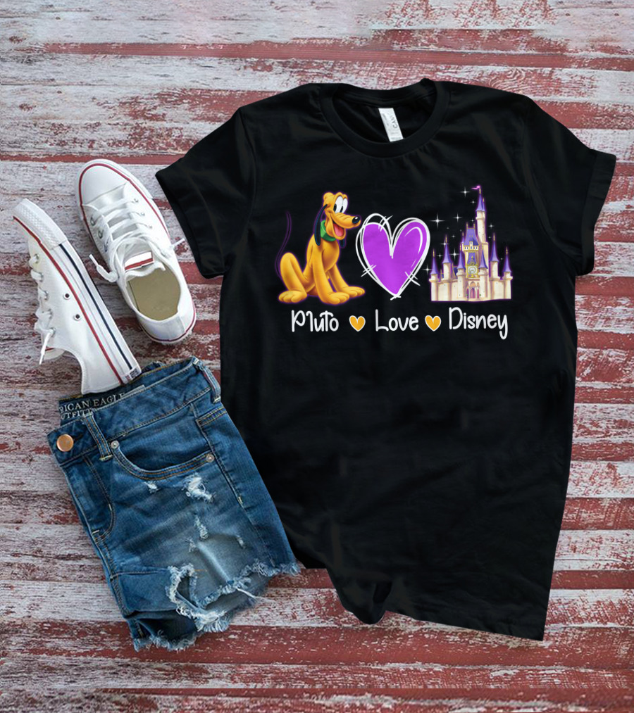 Pluto Love Disney Heart Castle T-Shirt