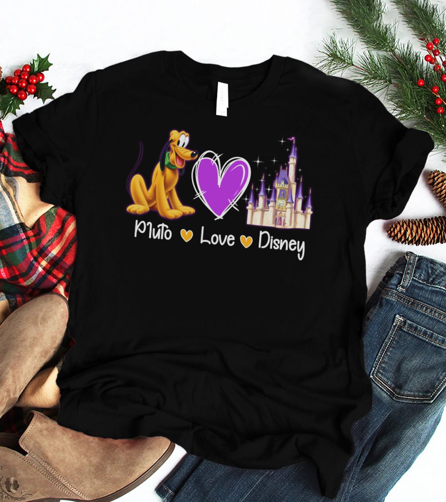 Pluto Love Disney Heart Castle T-Shirt