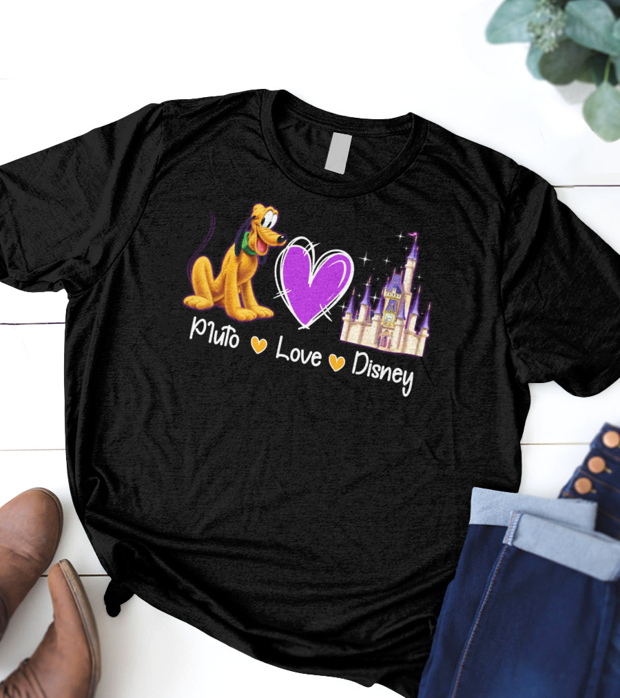 Pluto Love Disney Heart Castle T-Shirt
