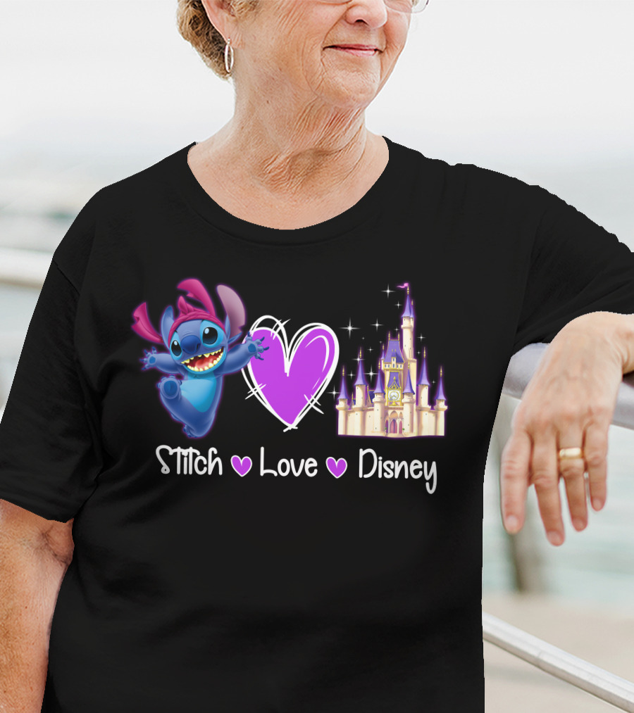 Stitch Love Disney Castle Heart T-Shirt
