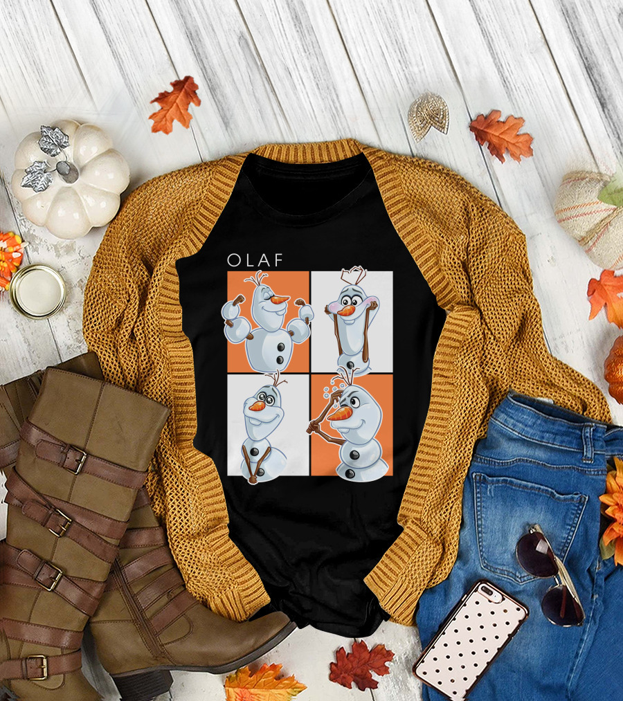 Olaf Snowman Character Expression Panels T-Shirt
