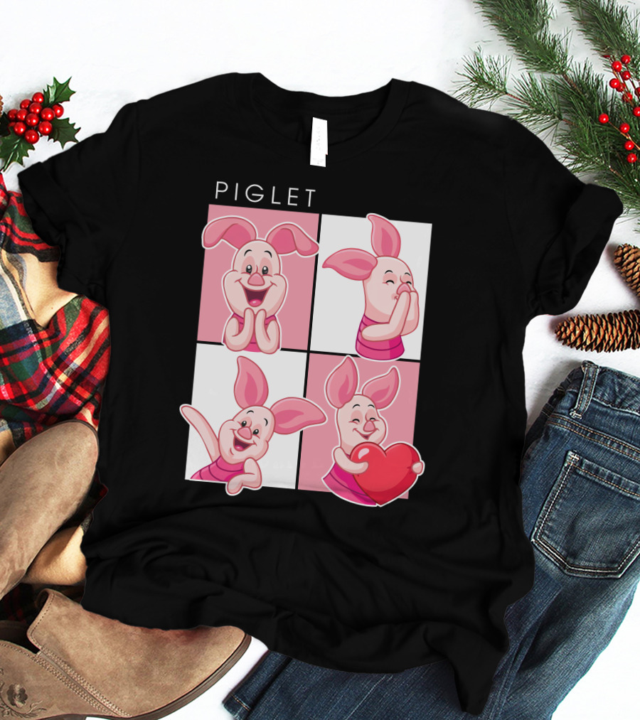 Piglet Cute Expressions With Heart T-Shirt
