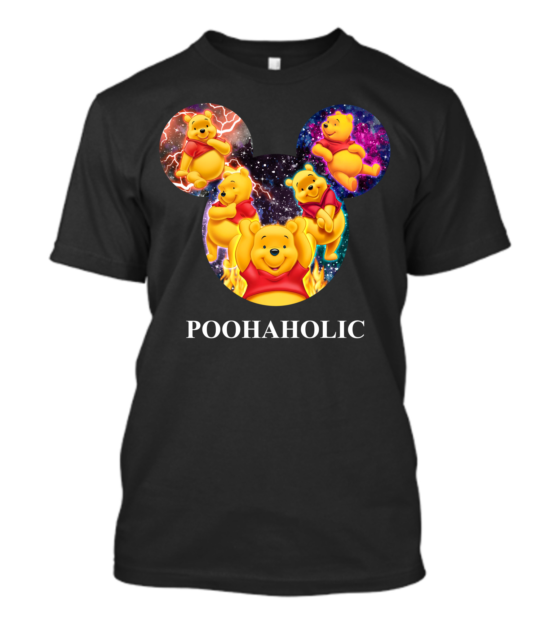 Poohaholic Winnie Mickey Mouse Ears Galaxy Flames Lightning T-Shirt