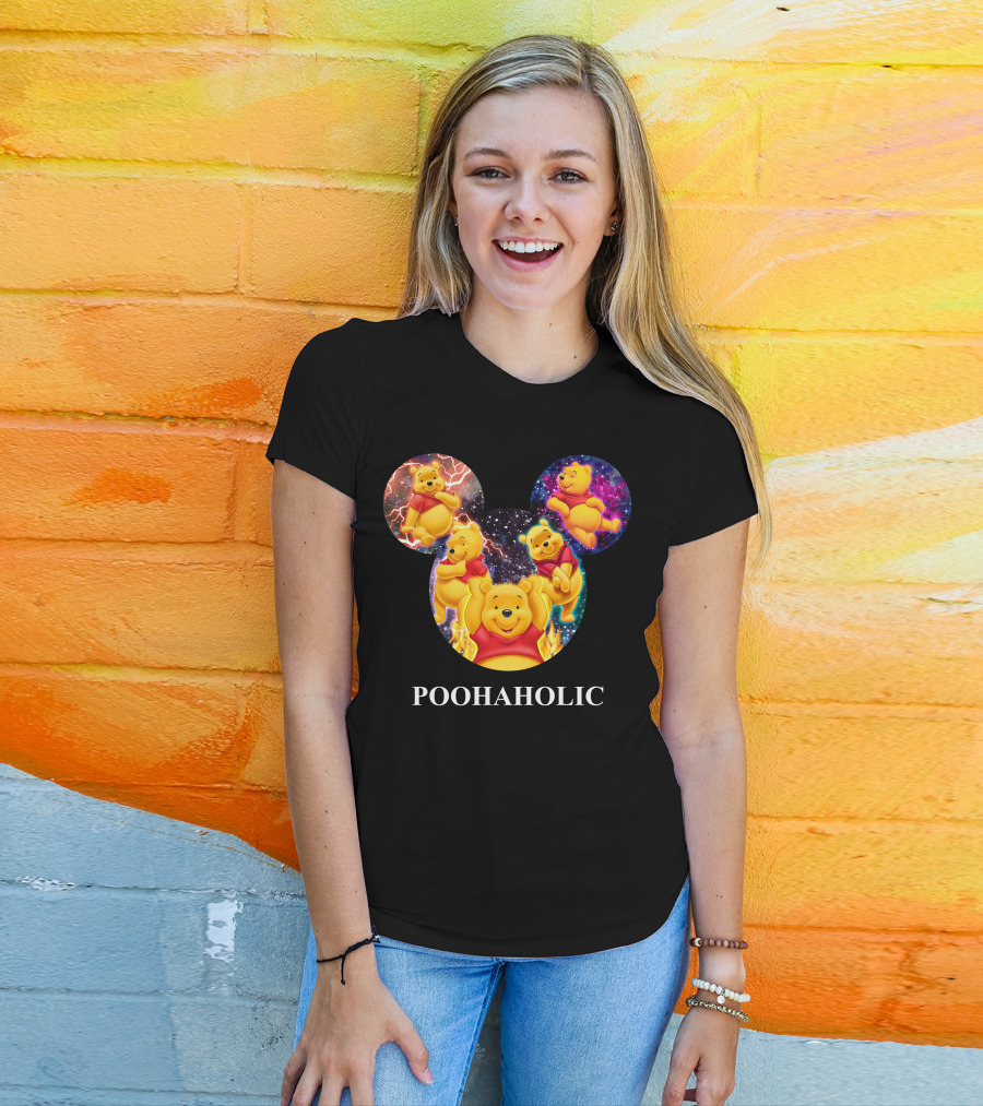 Poohaholic Winnie Mickey Mouse Ears Galaxy Flames Lightning T-Shirt