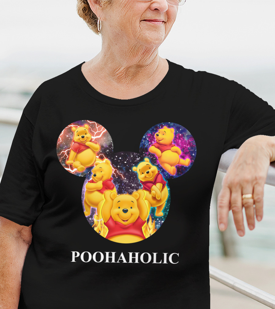 Poohaholic Winnie Mickey Mouse Ears Galaxy Flames Lightning T-Shirt