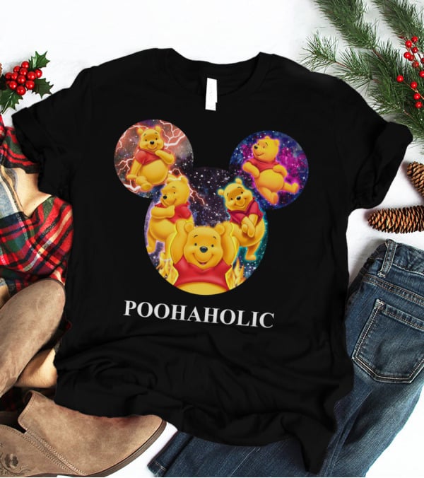 Poohaholic Winnie Mickey Mouse Ears Galaxy Flames Lightning T-Shirt
