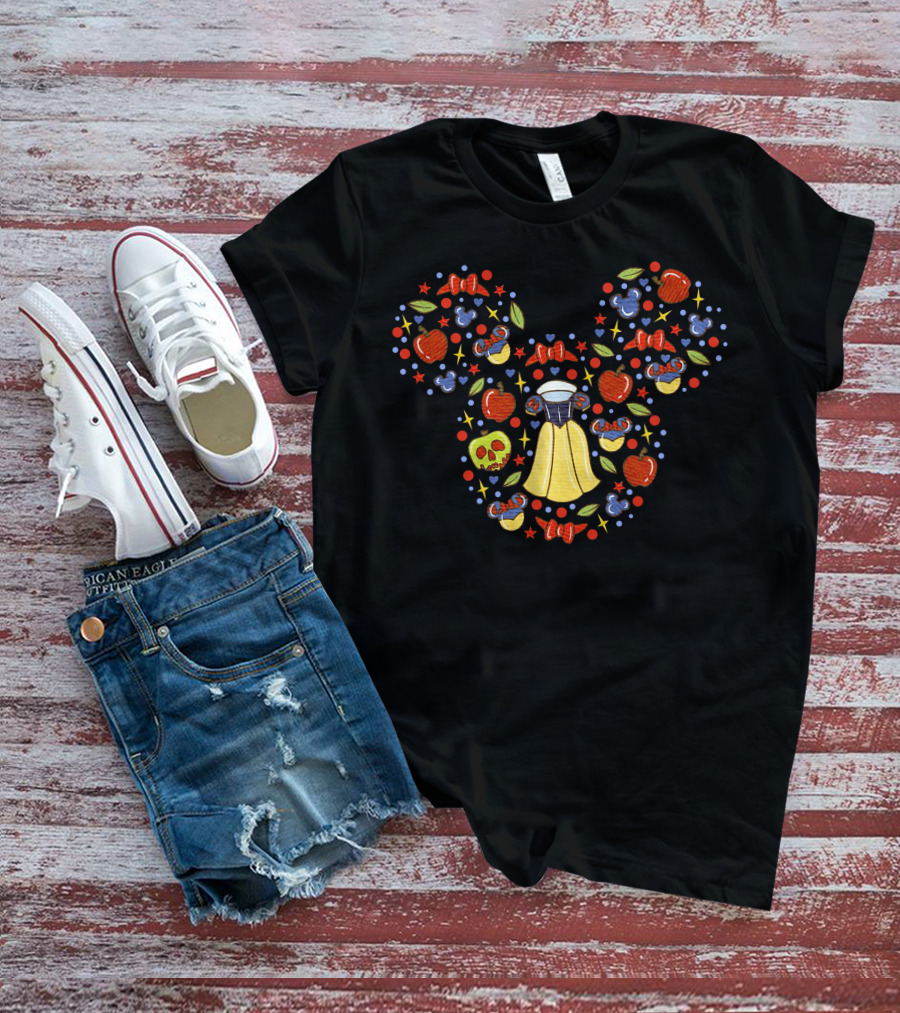 Snow White Mickey Mouse Ears With Apples And Bow Accents T-Shirt