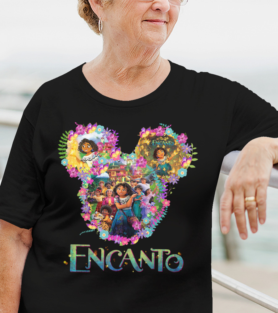 Encanto Disney Mirabel Mickey Mouse Head Floral Collage T-Shirt