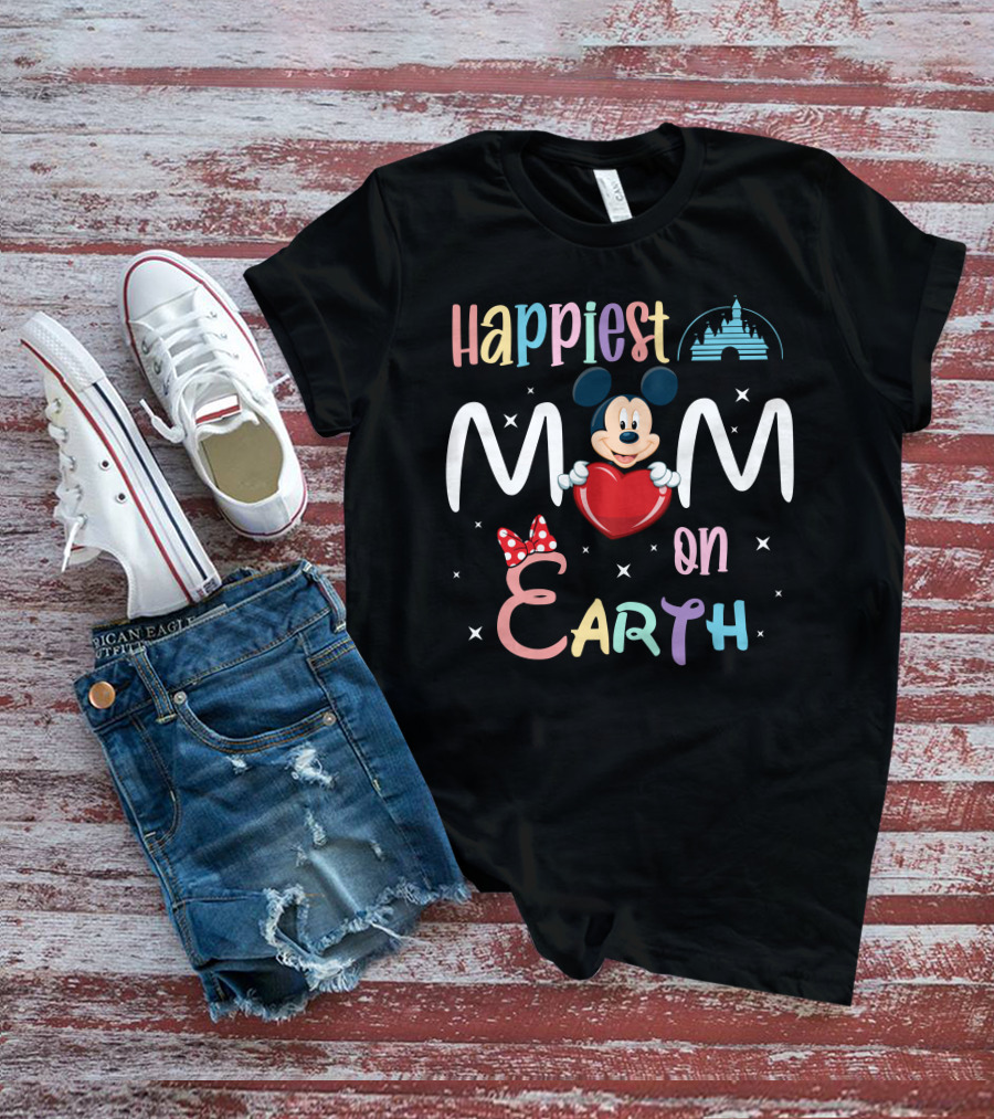 Happiest Mom On Earth Mickey Mouse Heart Disney Castle T-Shirt