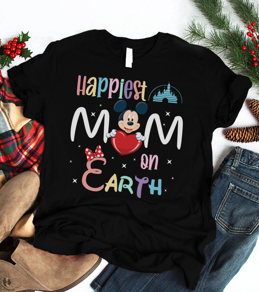 Happiest Mom On Earth Mickey Mouse Heart Disney Castle T-Shirt