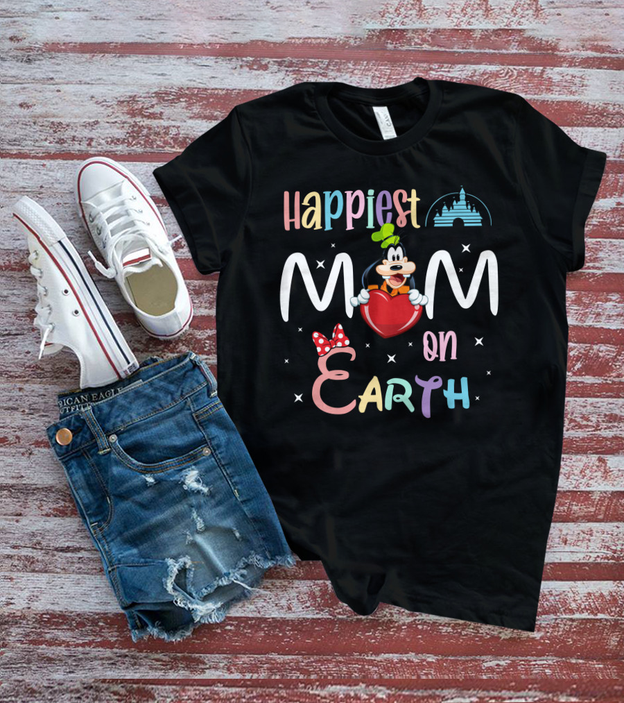 Happiest Mom On Earth Goofy Disney Castle Minnie Bow T-Shirt