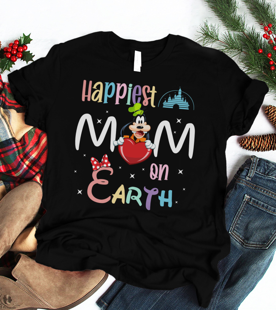 Happiest Mom On Earth Goofy Disney Castle Minnie Bow T-Shirt