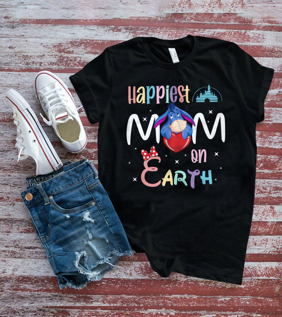 Happiest Mom On Earth Eeyore Disney Castle Minnie Bow T-Shirt