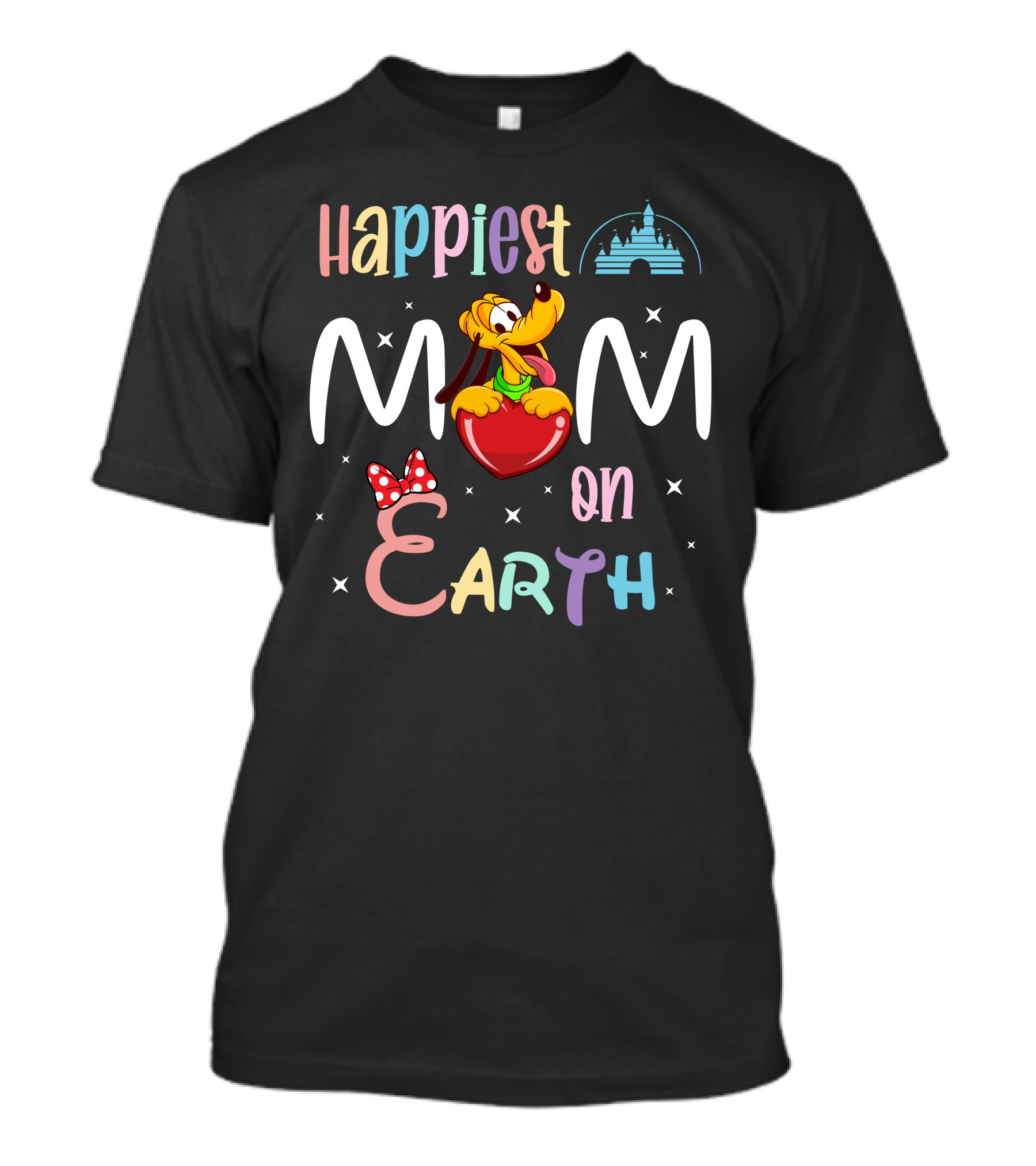 Happiest Mom On Earth Pluto Disney Castle Minnie Bow T-Shirt