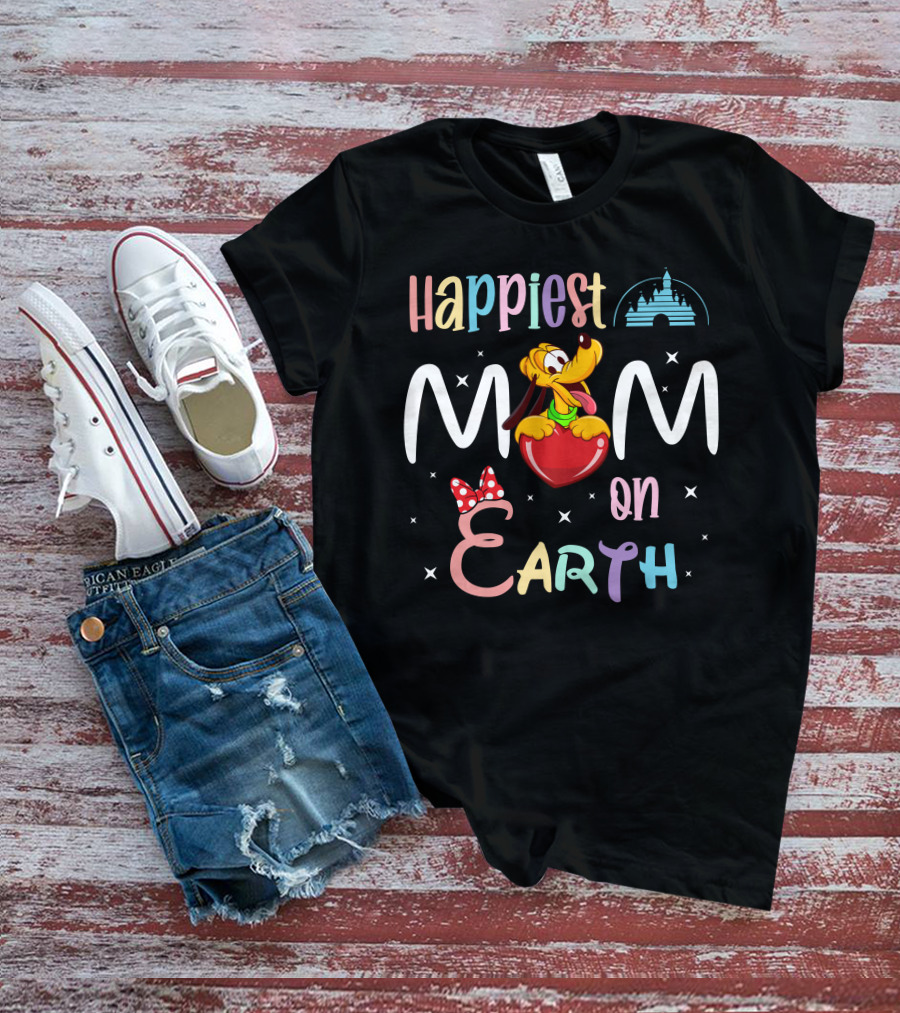 Happiest Mom On Earth Pluto Disney Castle Minnie Bow T-Shirt