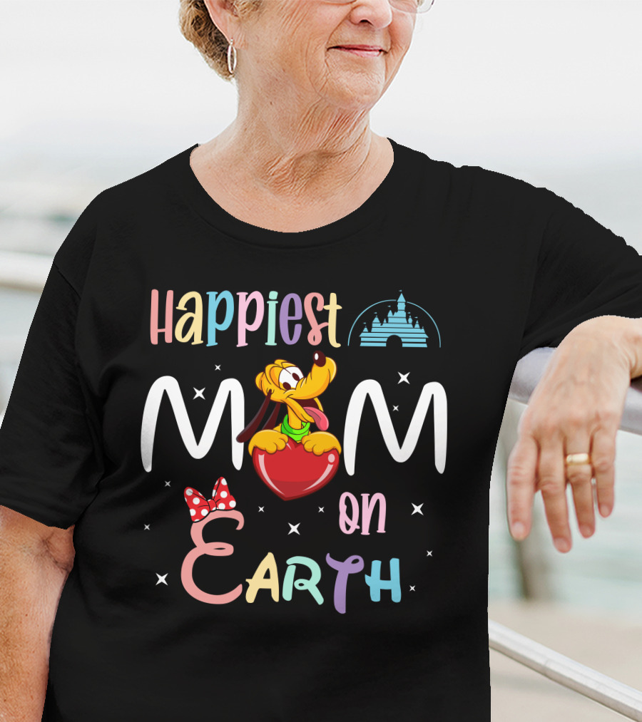 Happiest Mom On Earth Pluto Disney Castle Minnie Bow T-Shirt