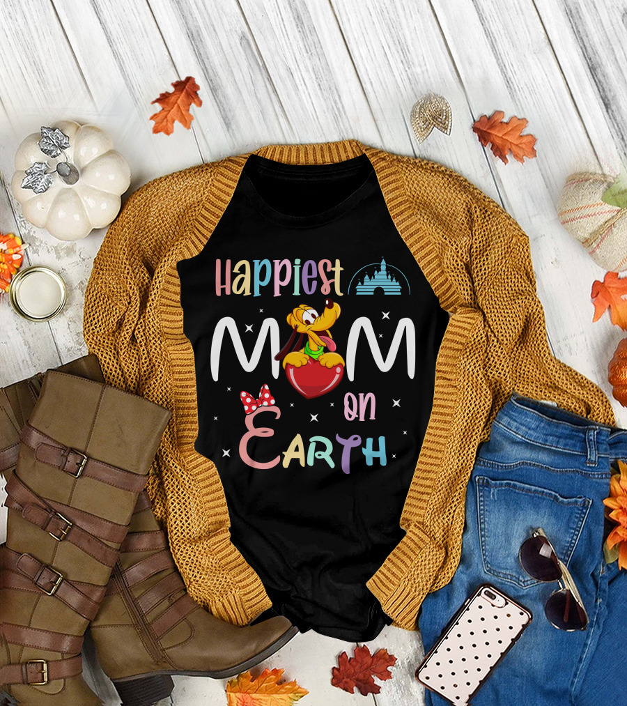 Happiest Mom On Earth Pluto Disney Castle Minnie Bow T-Shirt
