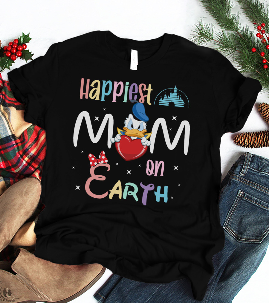Happiest Mom On Earth Donald Duck Heart Castle T-Shirt