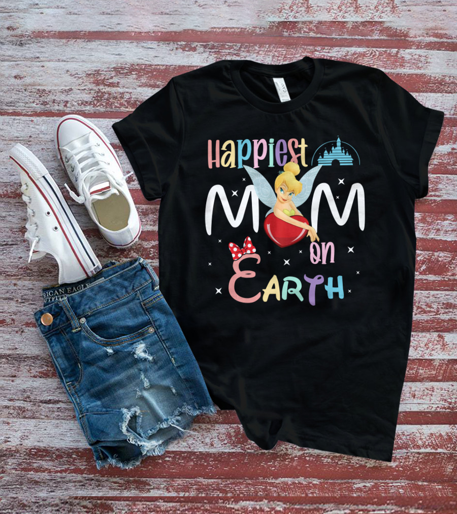 Happiest Mom On Earth Tinkerbell Disney Castle Minnie Mouse Bow T-Shirt