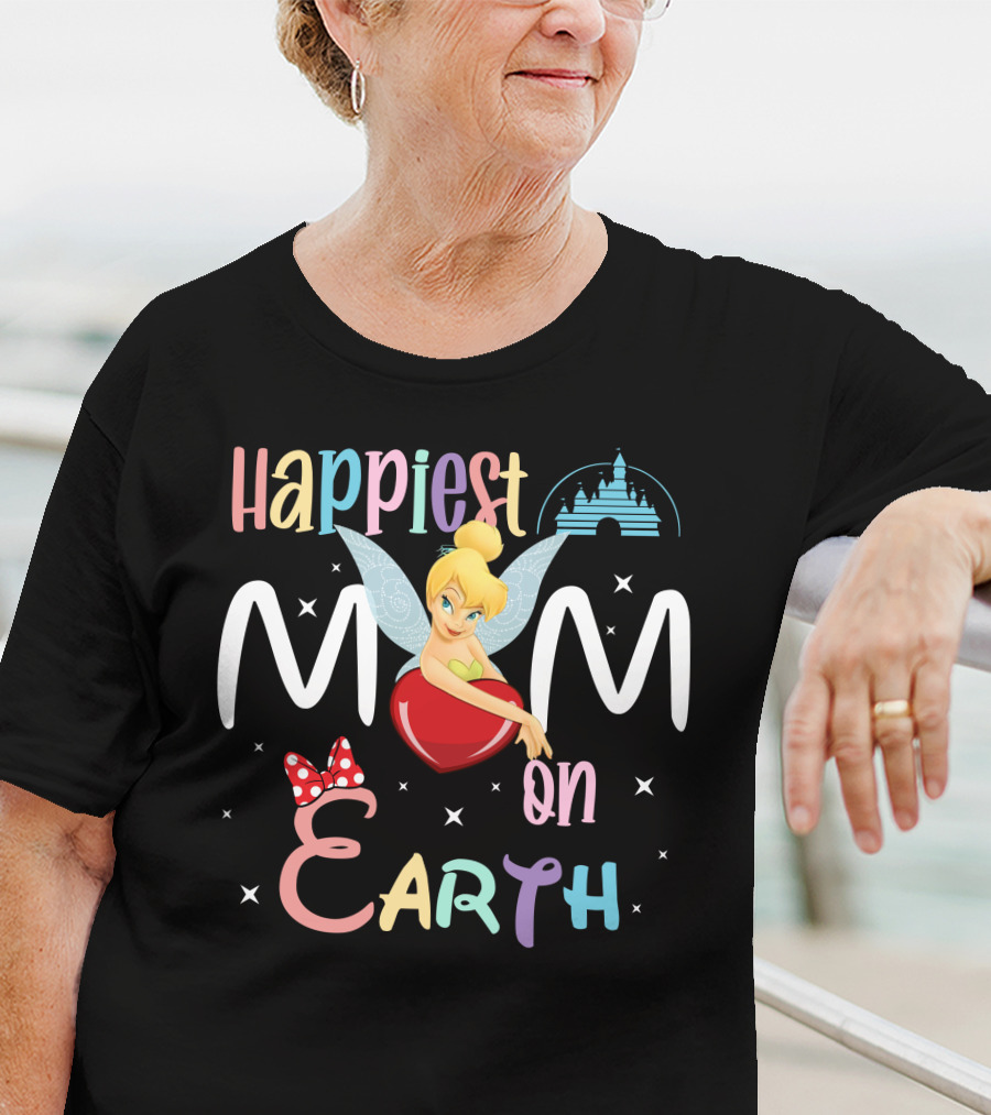 Happiest Mom On Earth Tinkerbell Disney Castle Minnie Mouse Bow T-Shirt